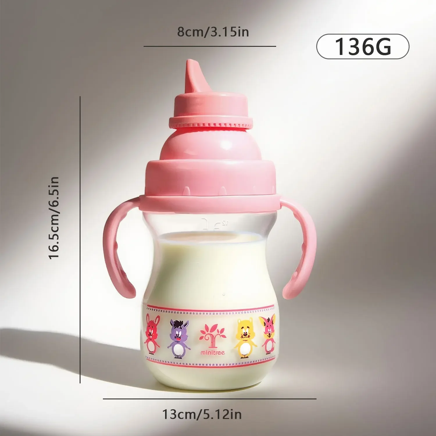 1 szt. Butelka dla niemowląt z materiału PP zapobiegająca zadławieniu i przeciwdziałająca gazowaniu, 350 ml - kubek ze słomką i uchwytami (różowy/niebieski opcjonalnie) Prezent dla niemowlaka