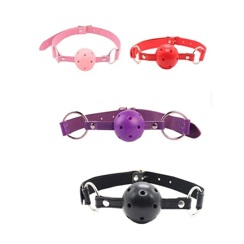 4 Colors Faux Leather Mouth Gag Adjustable Plastic Ball Adult Flirting Fetish Roleplay Game Props Couples BDSM Bondage Sex Toys