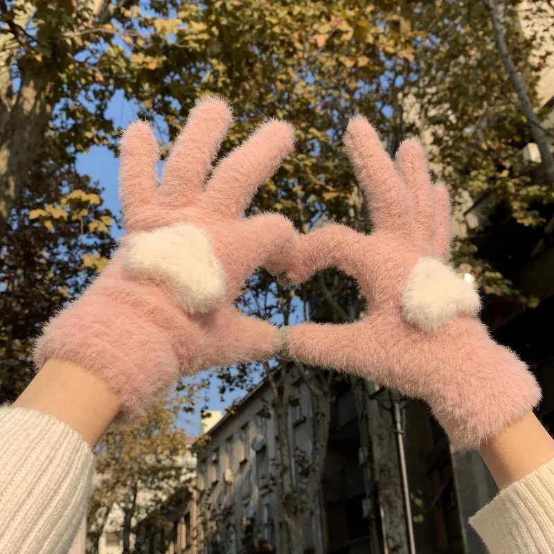 Guantes de amor para mujer con pantalla táctil Instagram, felpa gruesa, cálida, invierno, estudiante, ciclismo