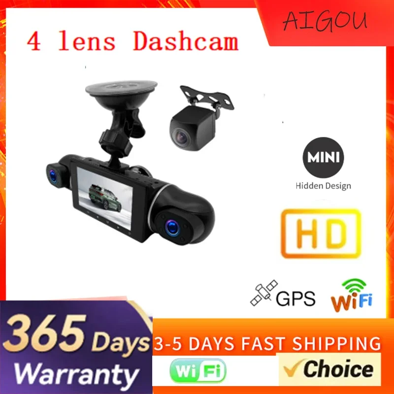 4 Lens1080P  4 Cameras Dash Cam IPS Screen Car Black Box Wifi APP Control G-Sensor Car Driving Video Recorder  With 128G memory