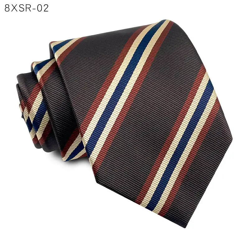 Striped Tie Men's Korean Edition Formal Suit Accessories Business Daily Commuting Vintage Coffee Handmade 8CM Wide