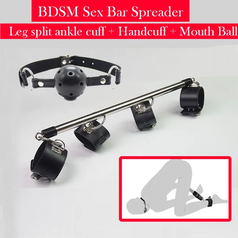 BDSM أصفاد بار مفرشة الجنس عبودية والعتاد SM الرقيق مفتوحة الساق الكاحل الأصفاد اليد ضبط النفس مجموعات الالعاب الجنسية الفم الكمامة مفرشة Sextoy #3