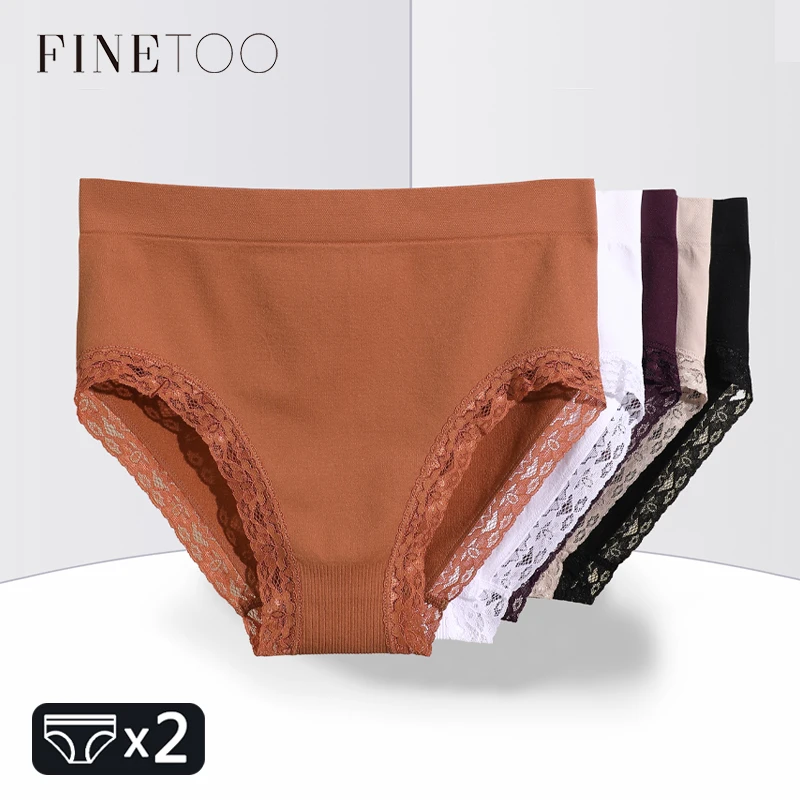 2 stücke Nahtlose Frauen Unterwäsche Sexy Mittlere Taille Panty Shorts Spitze Floral Briefs Plus größe Atmungsaktive Höschen Damen Solide dessous