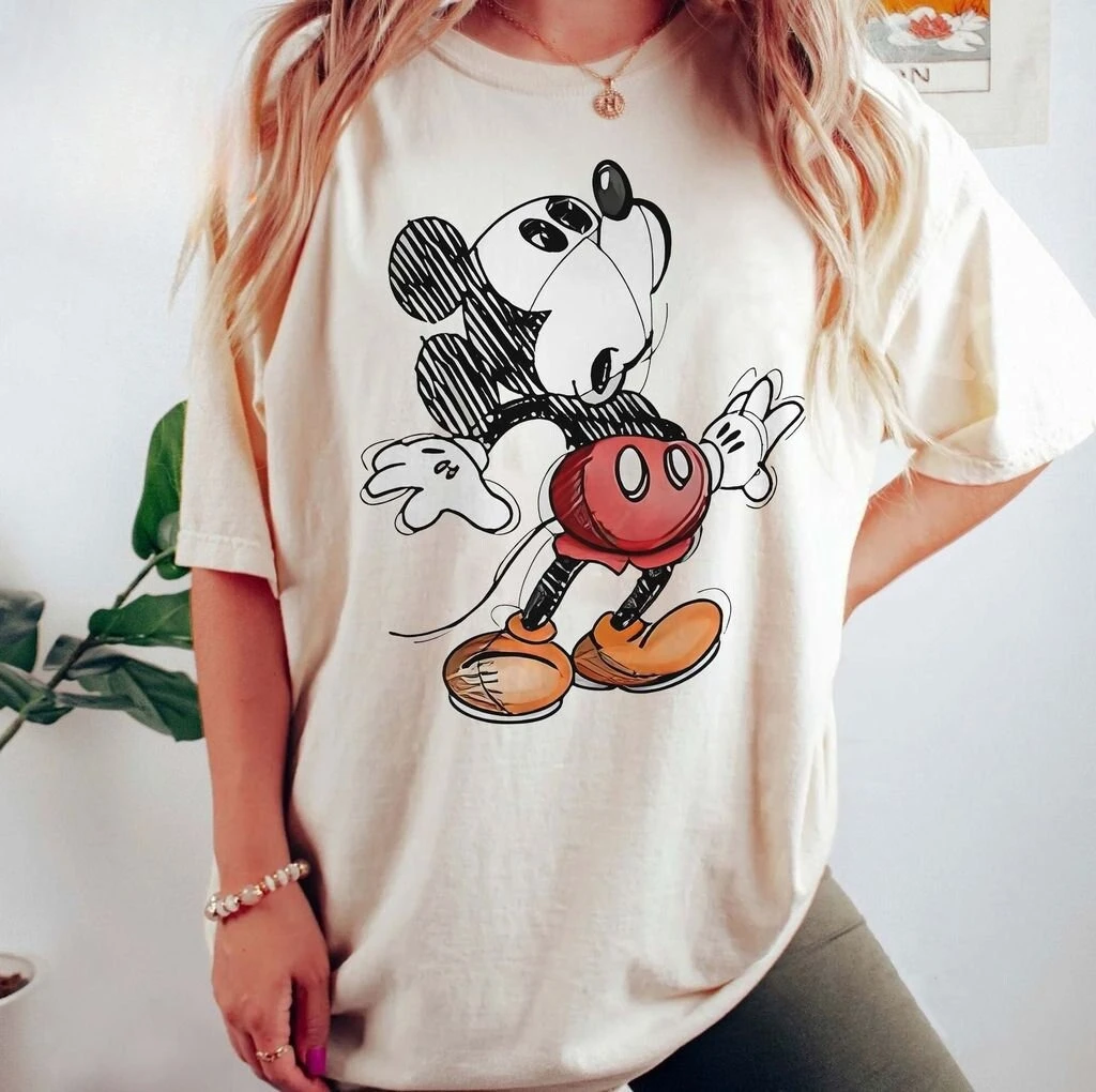 Camiseta Vintage de Mickey Mouse de Disney para mujer, ropa de calle Unisex de manga corta de algodón Vintage, holgada informal de gran tamaño con estilo