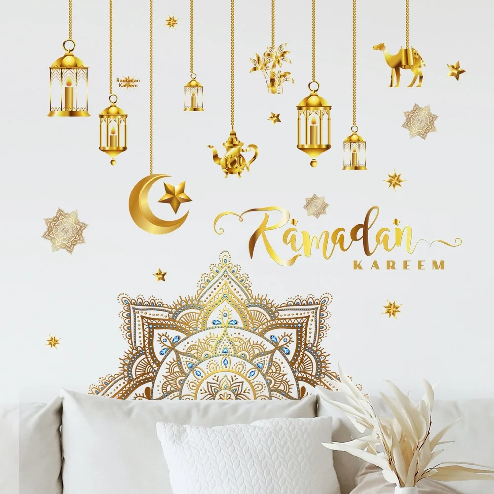 Modern Wall Stickers with Mandala Lotus Flower and Star Pattern for Living Room Bedroom Decoration Two Pieces 30 by 45