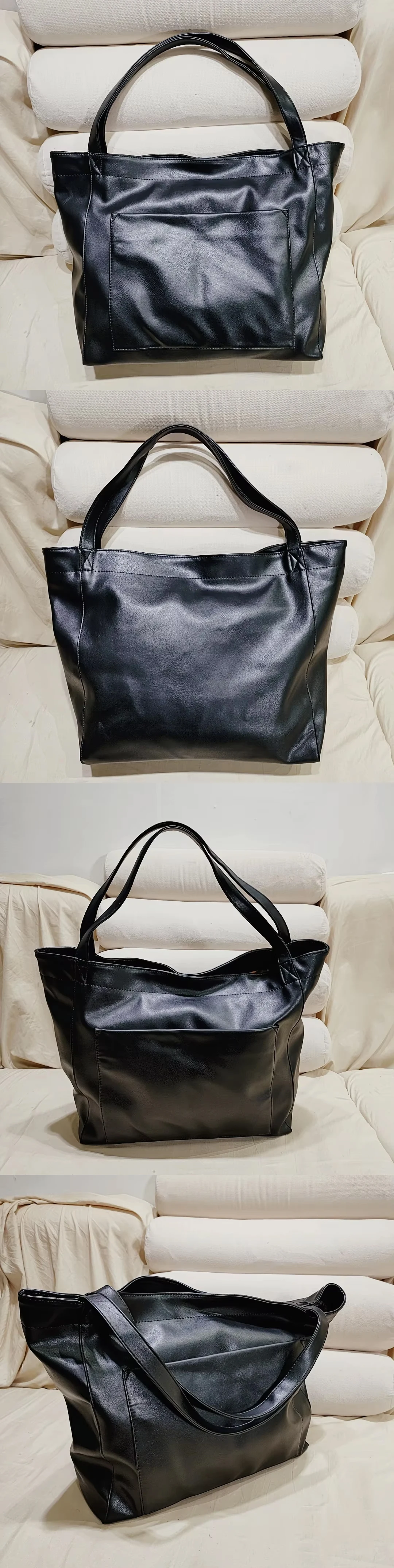 2025, Damentasche mit großem Fassungsvermögen und Seitentaschen, weiche Lederhandtasche, Schultertasche, Retro-Tragetasche aus gewachstem Leder für Damen – Detail 11