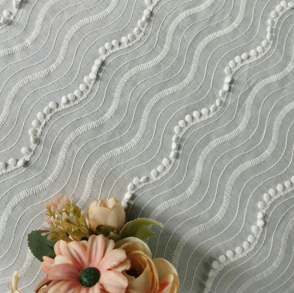 

100% хлопок, 3D кисточка, помпон, волна, вышитая кружевная ткань для одежды, домашний декор, шитье, дизайнерские ткани на метр