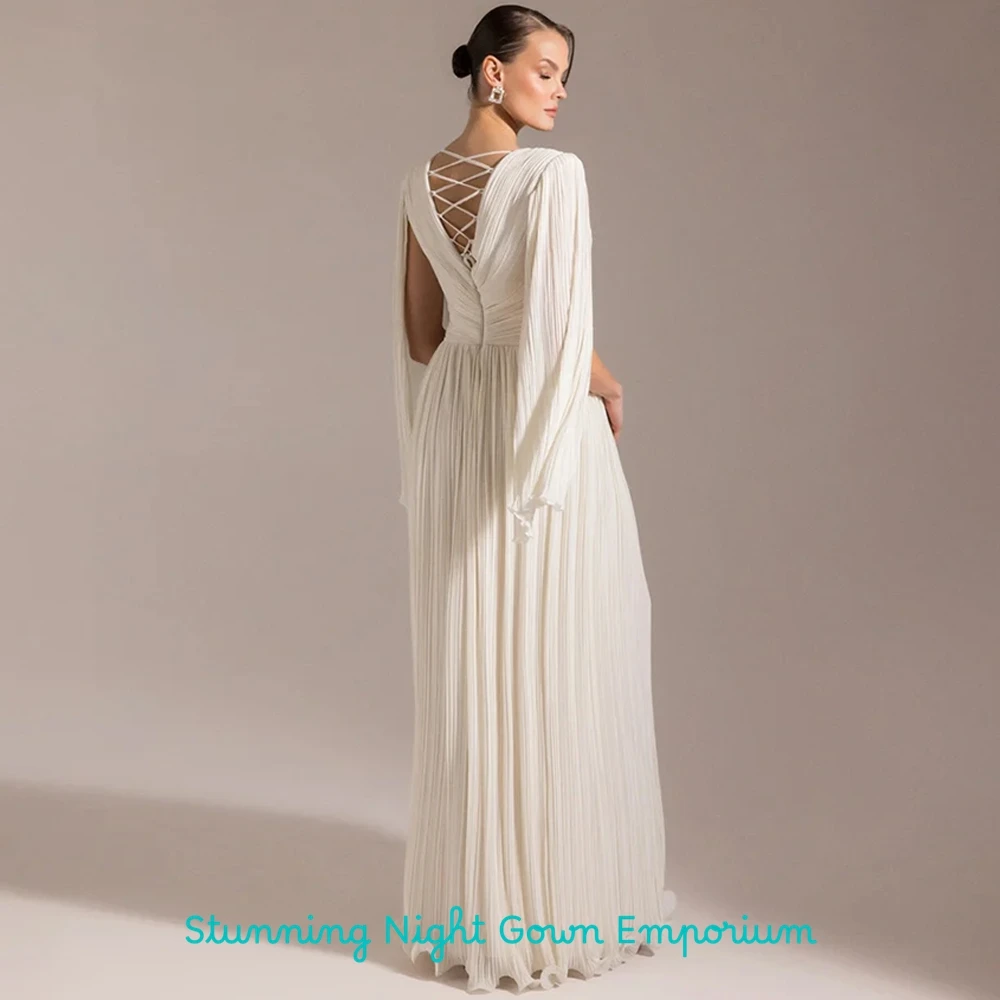 Formal Chiffon V-Neck Evening Dress Classic Long Sleeves Customized Prom Dresses Sexy Lace Up Back Special Occasion Gowns image 2
