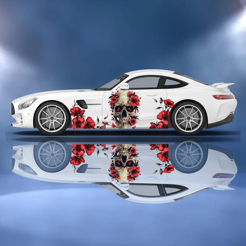 

Skeleton Blooming Red Flower Car Side Sticker Vinyl Wrap Self-adhesive Paper Motorsport Paint Decal Suitable for Truck Suv Decor