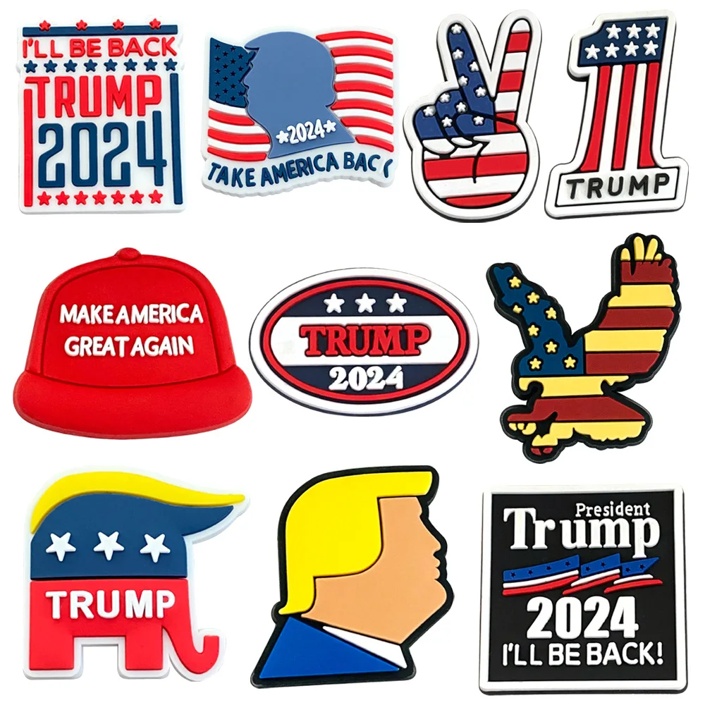 

10pcs Trump US presidential election Shoe Charms DIY Sandals Shoes Accessories Charms for Clogs Sandals Decoration Friends Gifts