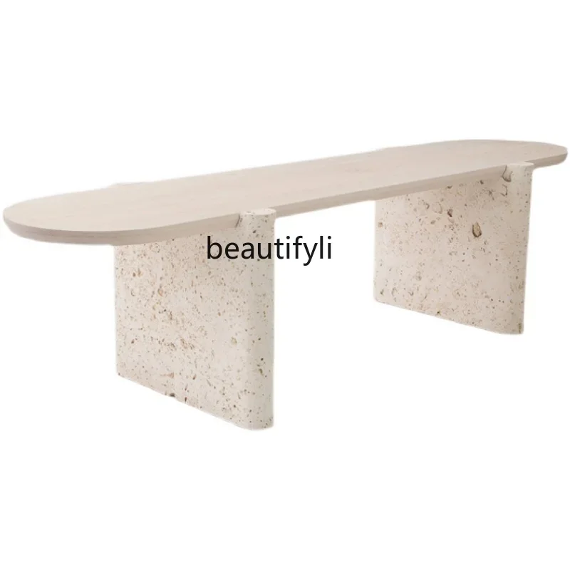 

Nordic Natural Stone Cave Coffee Table Creative Small Apartment Living Room Side Table Oval Designer Model Marble Coffee Table