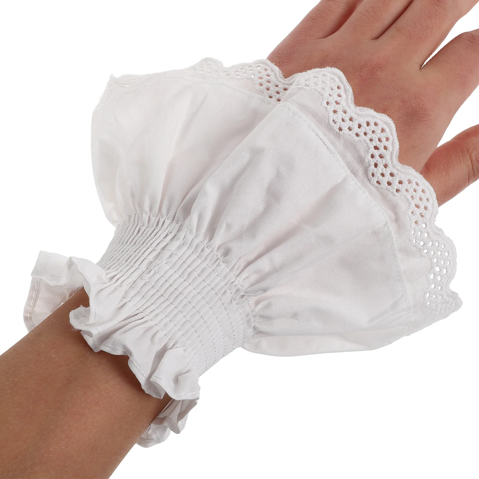 

1Pair Lace Cuffs Detachable Ruffled Bracelet White Cotton Wrist Cuffs Elegant Floral Fake Sleeve Wrist Ruffles for Women