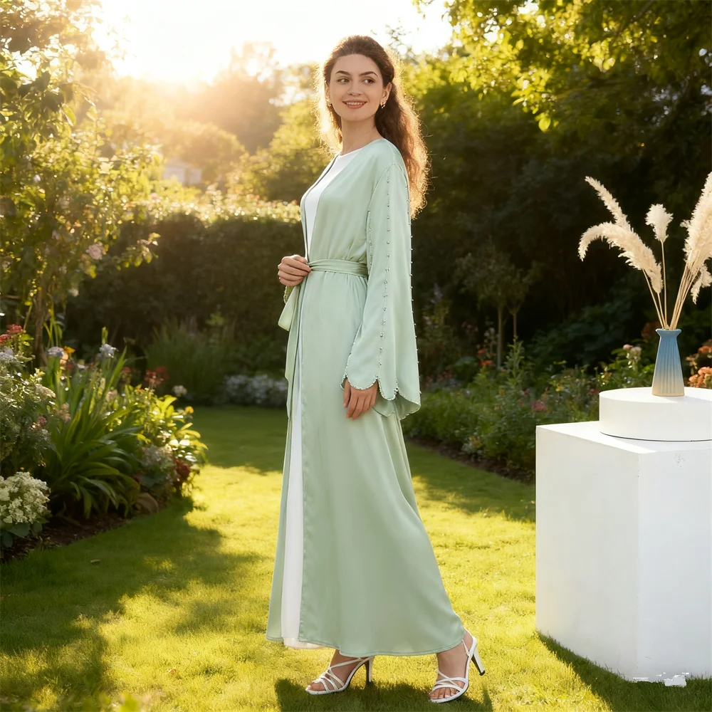 

Ид Алмазный атлас Абая Дубай Кафтан Женское мусульманское платье Кимоно Кардиган Турция Kebaya Caftabn Marocain Femme Robe Islam Jalabiya