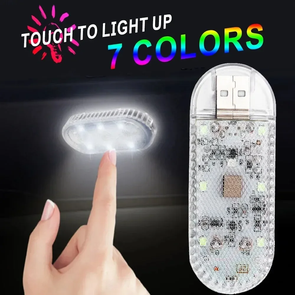 1pc LED Car Mini Touch Light USB Charging Portable Auto Ceiling Reading Night Lamp Wireless Magnetic Decoration Ambinet Light