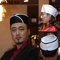 Japan Chef Hats for Women and Men Sushi Restaurant Kitchen Cap Breathable Flat Top Hat Mesh Top Hat Waiter Work Cap