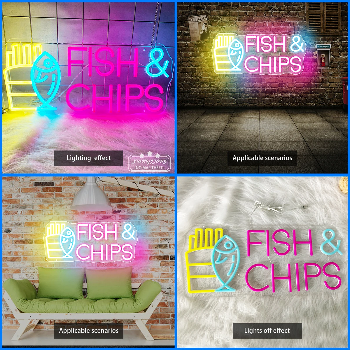 French Fried fish fries shape neon apply to French fries burger , shops, restaurants bar led neon make your shop more attractive