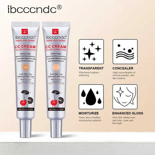 Imagen 2 del producto Crema CC correctora hidratante, maquillaje antisudor resistente al agua antes del corrector, maquillaje duradero para mujeres, protege la piel, maquillaje erbiano