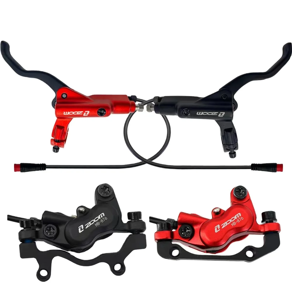 HB-876E 4-piston Disc Hydraulic Brake Electric Scooter Folding Mountain Bike Bicycle Power Off Black Red 160mm Split Tube