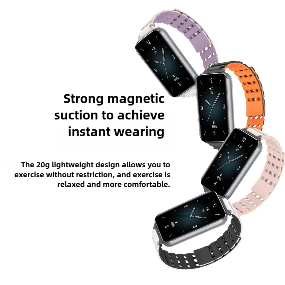 สายนาฬิกาแม่เหล็กสําหรับ Honor Band 9 Air Hole ซิลิโคนนุ่ม QUICK RELEASE Breathable Frontier Sport Smartwatch Band ผู้ชายผู้หญิง