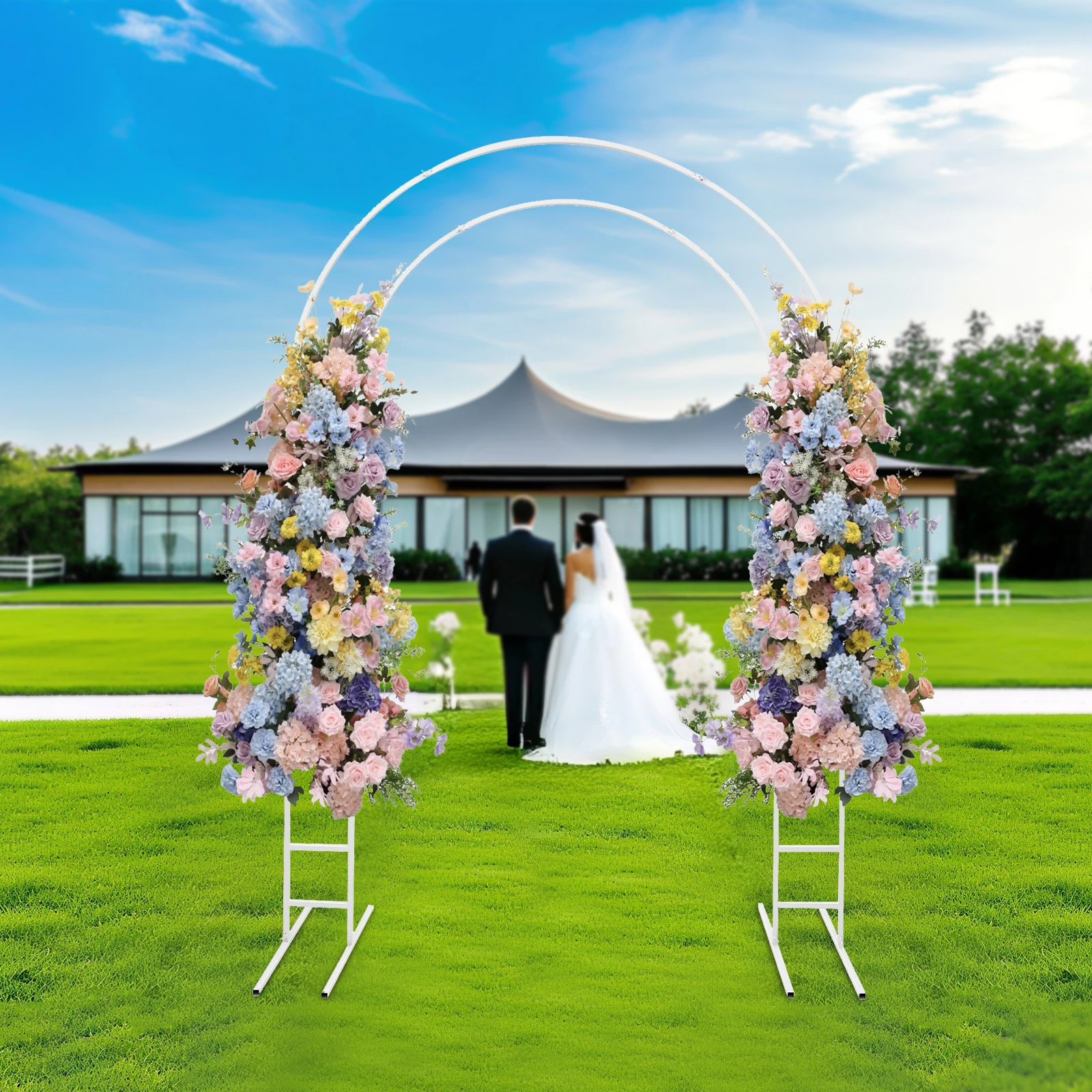 

Wedding Arch Backdrop Stand 150*50*220cm Double-tube Arch Frame for Wedding Party Garden Decoration