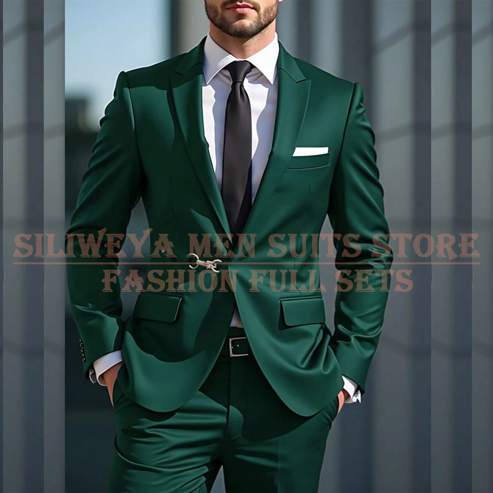 

High Quality Green Men's Suits Outfits Elegant Wedding Groom Slim Fit 2 Piece Jacket Pants Sets Blazer ropa hombre 2025