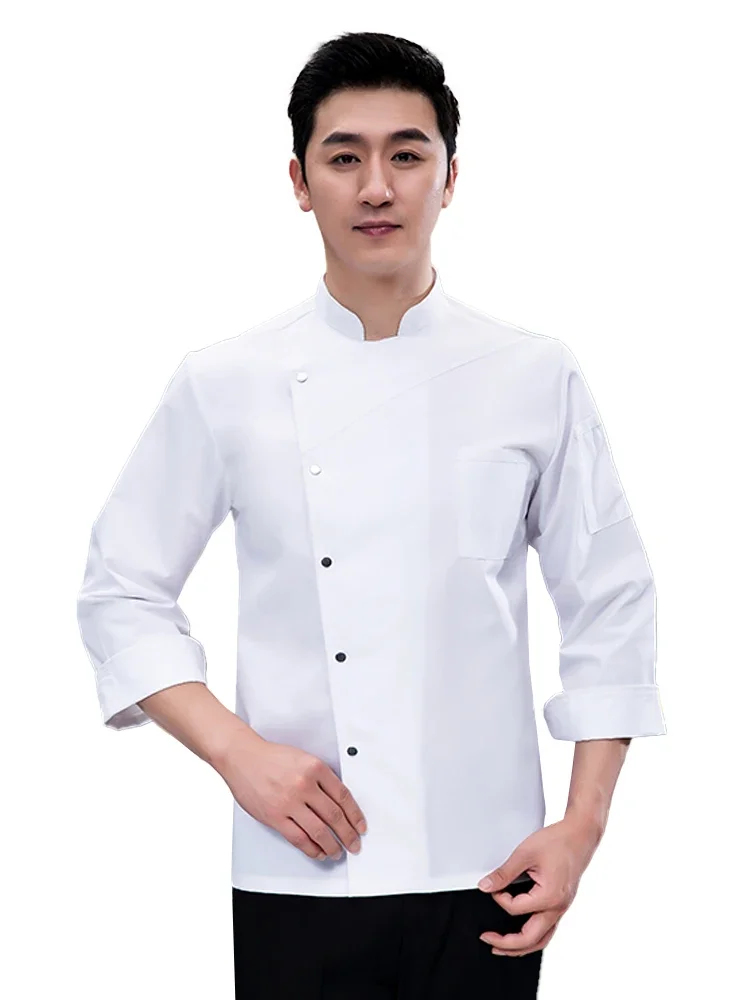 

Long Sleeve Uniform Kitchen Unisex Chef Clothes Restaurant Overalls Food Service Hotel Breathable Five Buckles Jackets