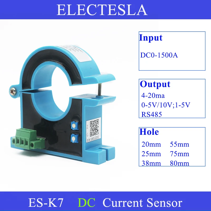 

DC Current Sensor 4 to 20ma RS485 Hall Open Loop Split Core Transducer 10A 20A 100A 200A 20mm 38mm Hole DC Current Transmitter