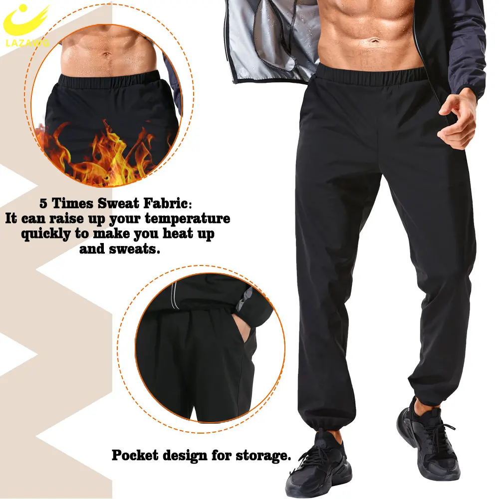 LAZAWG Sauna Pants for Men Sweat Leggings Weight Loss Trousers Workout Slimming Low Waisted Body Shaper Fat Burner Gym Sport