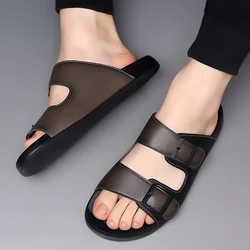 Summer Brand Handmade Fashionable Outdoor Breathable and Anti Slip Slippers New Men Leather Lightweight Soft Sole Casual Sandals