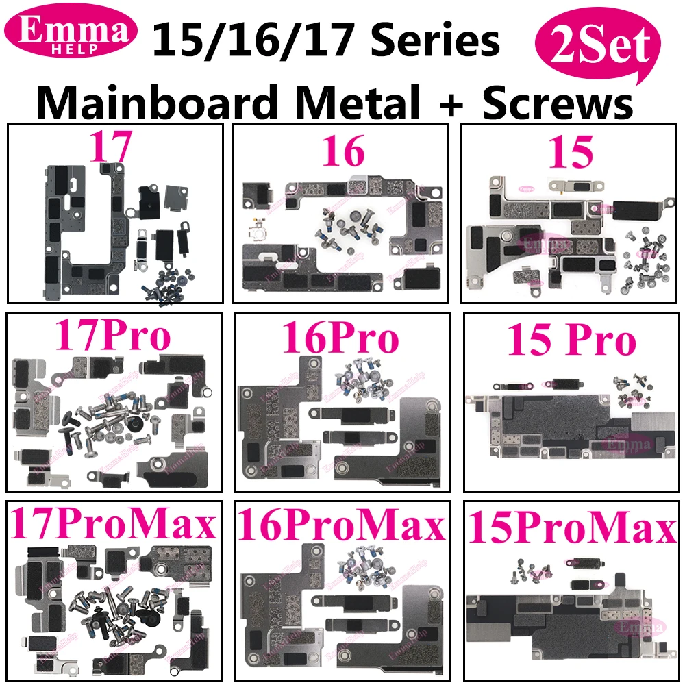 2set Mainboard Inner Metal + Screws For iPhone 15 Plus  14 16 17 Pro Max Bracket Holder Clip LCD Battery Cover Screw Plate