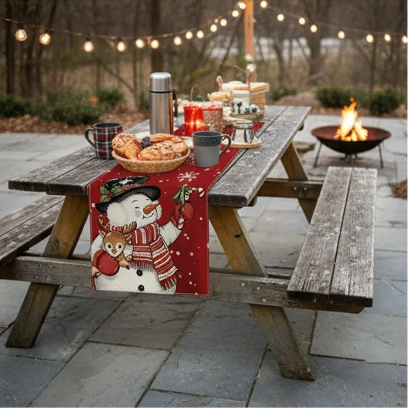 عيد الميلاد الجدول عداء 2026 طاولة طعام أحمر شتاء أبيض ندفة الثلج مفرش المائدة الطويل عيد ميلاد سعيد الجدول العلم ديكور المنزل #3