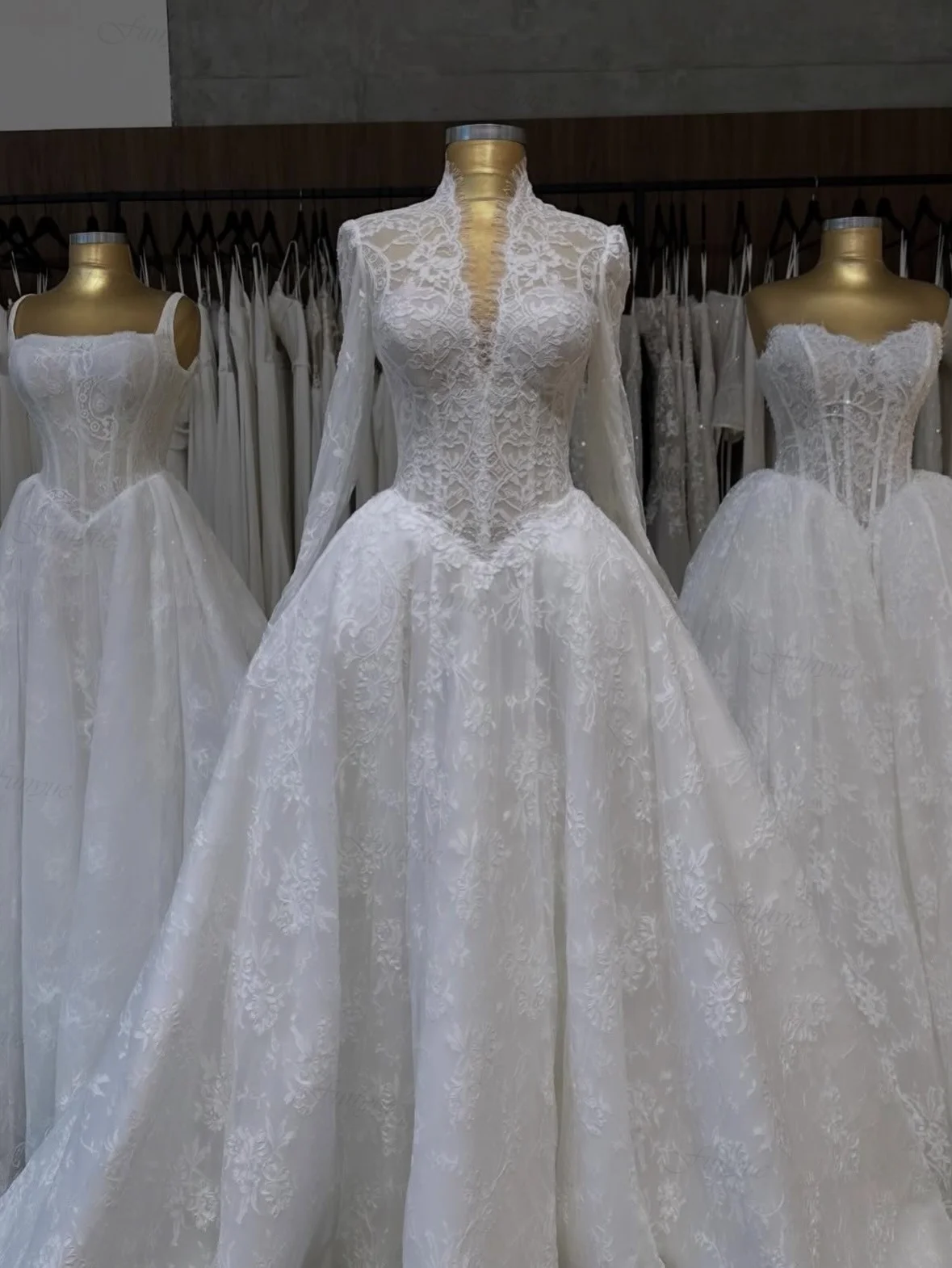 Funyue Customized Modest Wedding Dresses For Bride Full Sleeves Lace Bridal Ball Gown Long Robe De Mariée 2027
