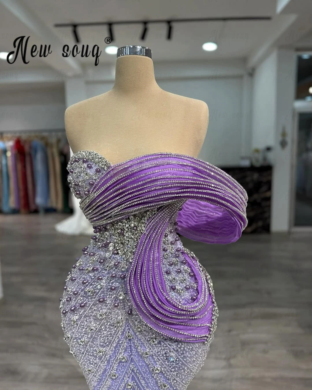 Lilac  African Purple  Mermaid Evening Dresses 3D Lace Luxury Crystals Stones Bridal Party Gown Customized Women Reception Dress