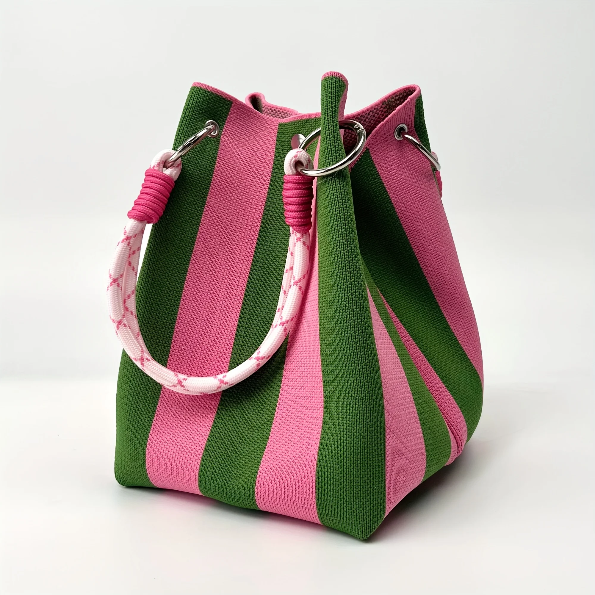 

Striped handbag - Large capacity storage bag, versatile multi-color handbag, stylish bucket bag