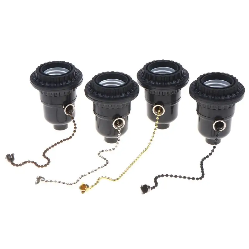 Black Pull Chain Switch Lamp Holder E26 E27 Socket Adapter Light Bulb Base Converter For Lamps Repair Kit Screw In Socket