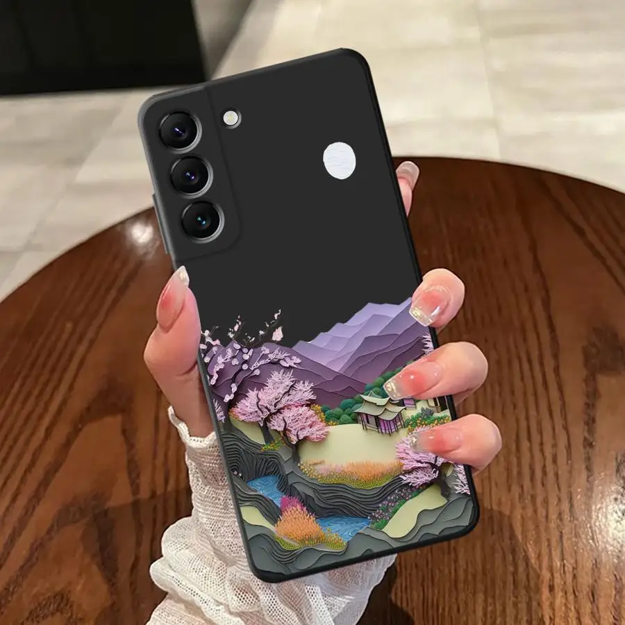 Letni Niebo Czarny Miękki Pokrowiec na Telefon Samsung Galaxy A25 A71 A26 A72 A41 A36 A32 A35 A24 A55 A22 A52 A23 A53 A51