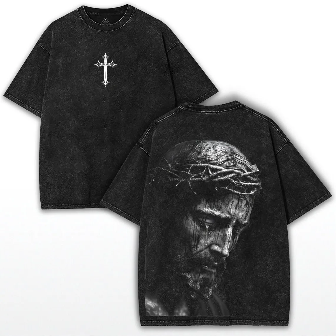 Jesus Is King T-Shirt Christian Cross Print Vintage Men Women Washed Cotton Retro Religious Graphic Tee Streetwear Unisex Top