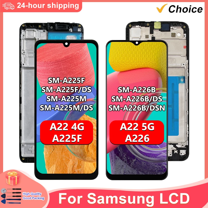 OLED A22 4G Display For Samsung Galaxy A22 4G SM-A225F LCD Display Touch Screen Digitizer For Samsung A22 5G SM-A226B LCD