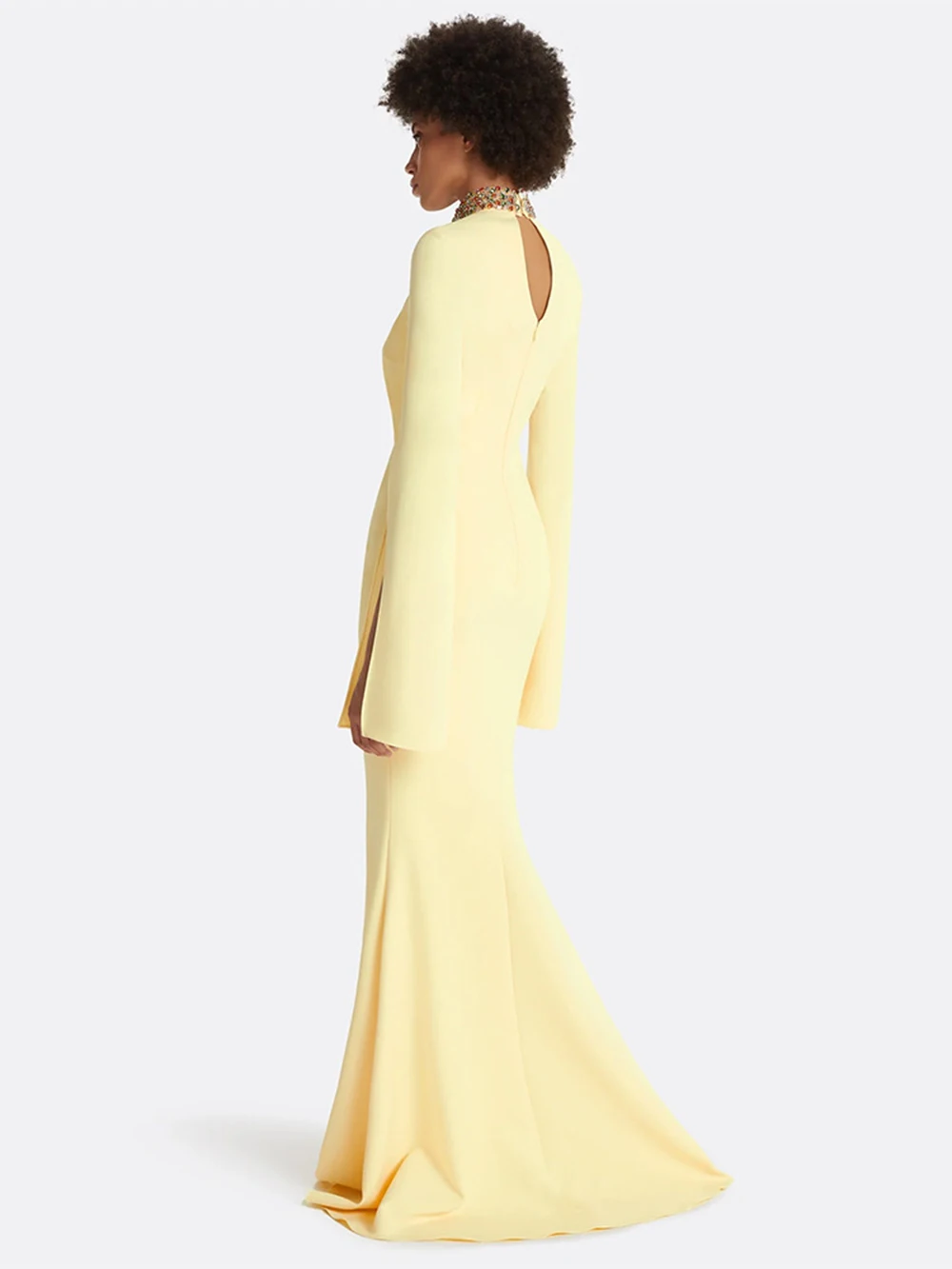 Modphy Elegant Celebrity Evening Gowns Luxury Diamond Stand Collar Slim Long sleeves Maxi Dress Formal Banquet Party Vestidos