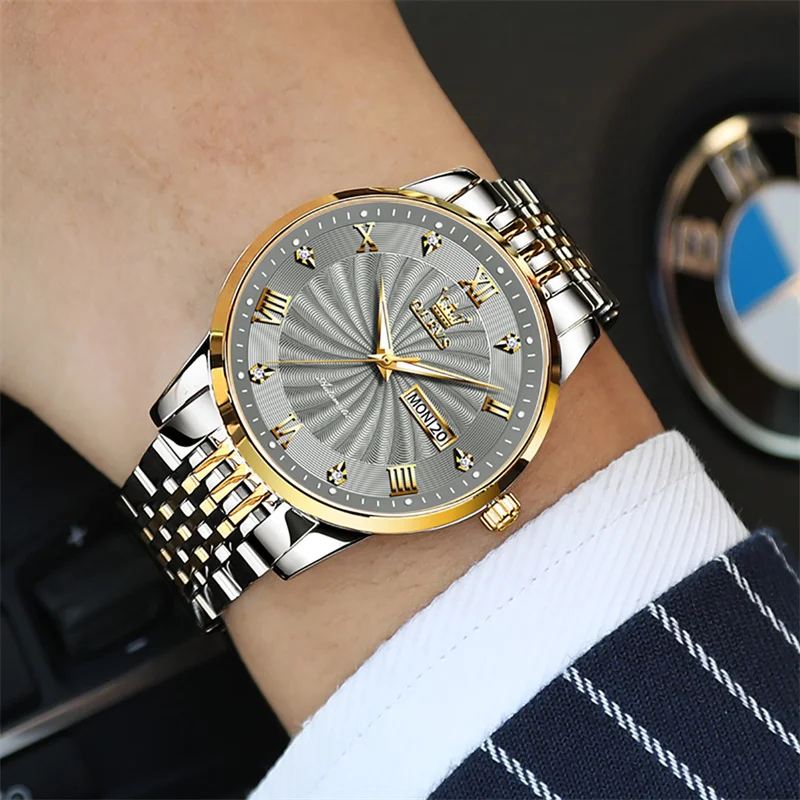 

OLEVS Luxury Brand Rotating Grey Dial Men's Watch Automatic Male Waterproof Luminous Calendar Mechanical Watches Relogio