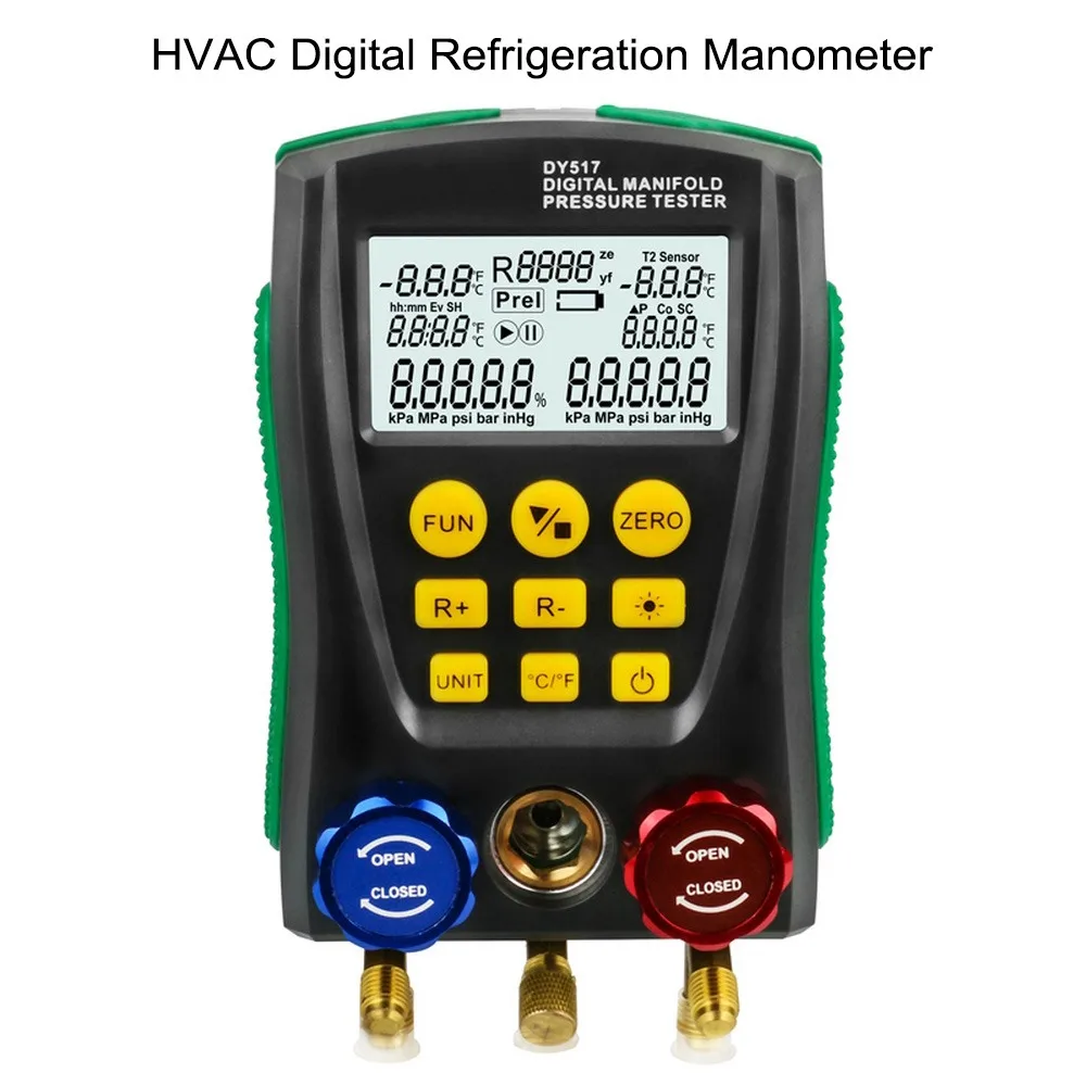 

DY517 Refrigeration Meter Set 0-6000 Kpa Digital Manifold Pressure Gauge Vacuum Pressure Temperature Meter Test Testo550 Tool