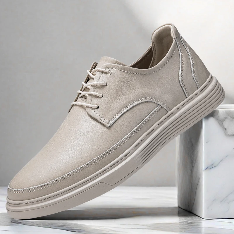 

Outdoor Hiking Mens Shoes Leather Casual Shoes Men Luxury Flats Soft Lace Up Sneakers Fashion Designer All-Match Skateboard Shoe