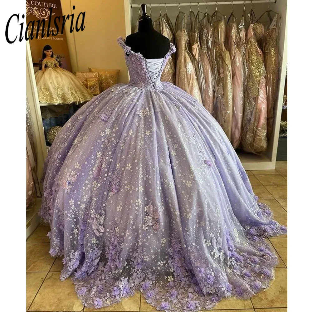 Vestidos de Quinceañera de princesa Sweetheart 2023, lilas, 15, fiesta de cumpleaños, desfile, tul, encaje, cuentas de cristal, dulce vestido 16