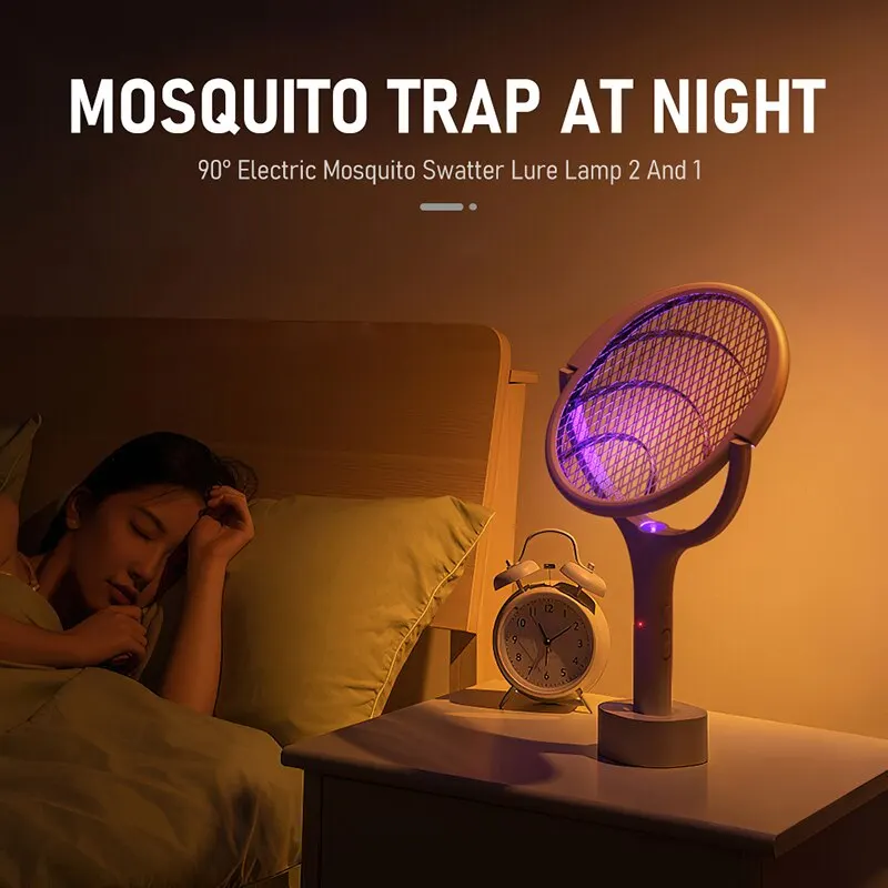 90 Degree Rotatable Electric Mosquito Swatter with Telescopic Rod Usb Mosquito Killer Lamp Electric Bug Zapper Fly Killer