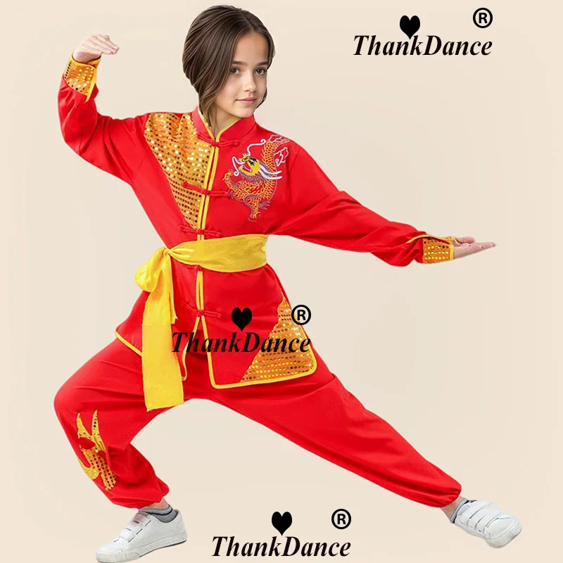 Bambini Cinese Tradizionale Wushu Costume Set di Abbigliamento di Scena Bambini Ragazzi Ragazze KungFu Vestito Tai Chi Arte Marziale Uniforme Abiti