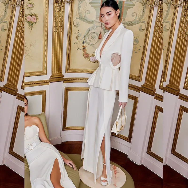 

Ladies' Suit Dress Party Ball Customized Hollow Heart-shaped Slim One Button Suit+Split Pants Two-piece Suit
