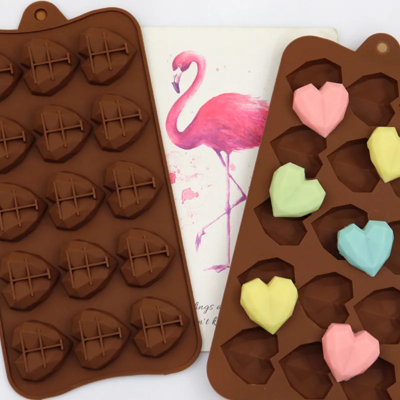 15 Cavity Diamond Heart Silicone Chocolate Mold DIY Cake Accessories Molds Kitchen Ice Cubes Biscuit Pastry Manual Baking Mould