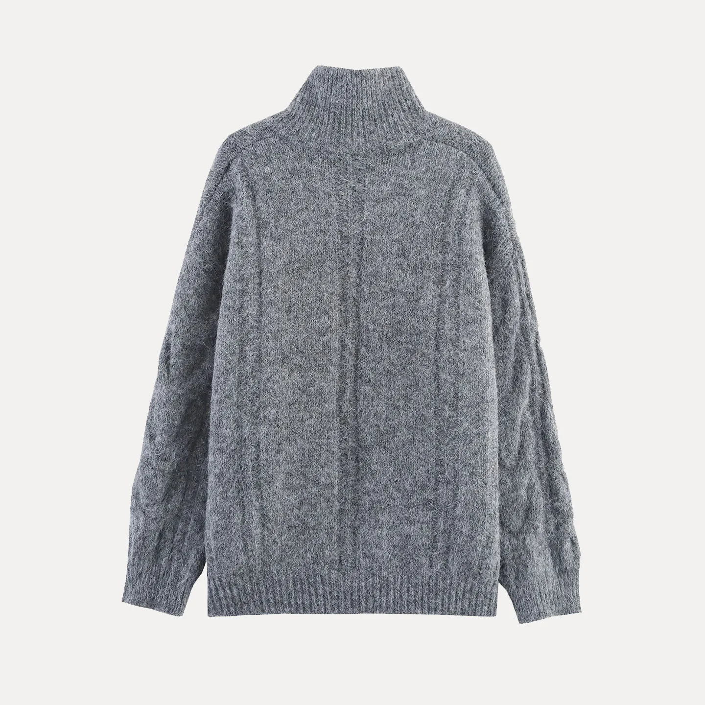 

Z 2025 Summer New High Collar Twist Knitted Sweater Coat Zipper Long Sve Regular Length Polyester Fiber Pure Color