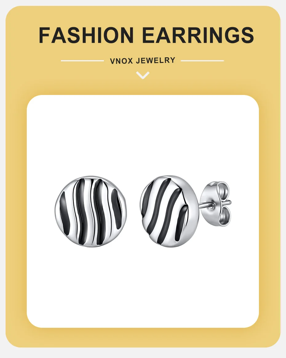 Vnox Edelstahl Runde Wasserwellen-Ohrstecker für Herren, Silberfarben Täglicher Punk-Schmuck Geschenk für Vater Sohn Ehemann Freund – Detail 1