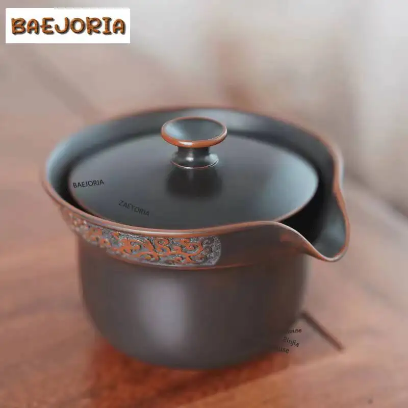 BAEJORIA 160ml Boutique Qinzhou Nixing Pottery Teapot Handmade Scroll Design Hand Grab Pot Tea Brewing Kettle Zen Collection
